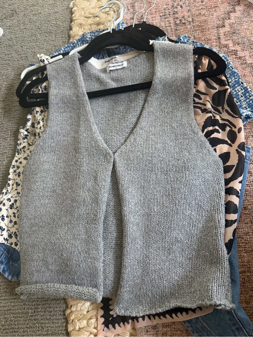 Rumored Gray V-Neck Knit Sweater Vest